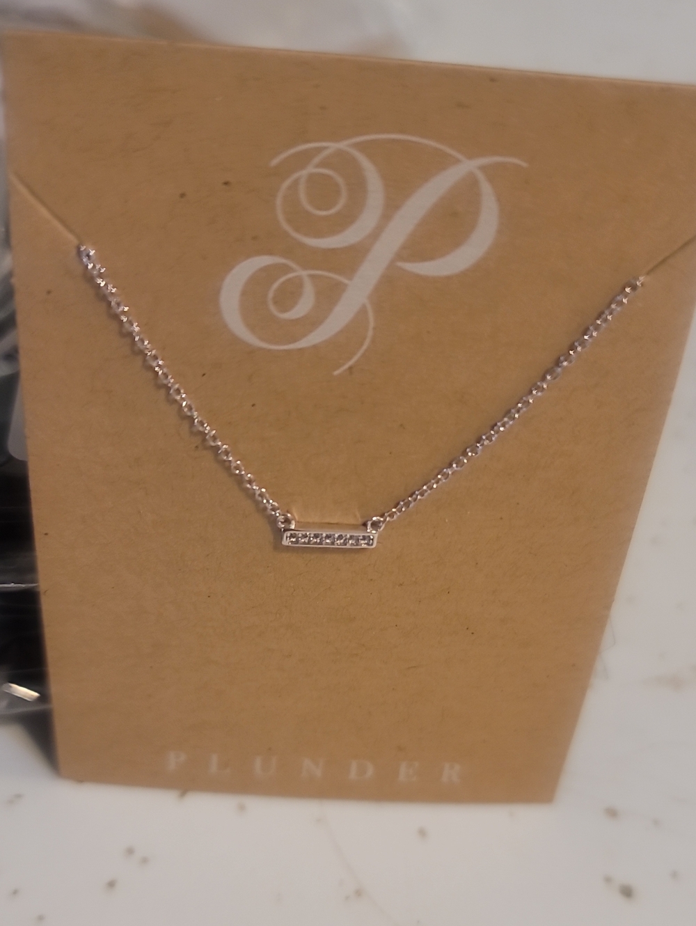 Plunder Silver Crystal Bar Necklace